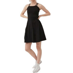 Pact Organic Womens Black Cross Strap A Line Athleisure Mini Tank Dress Large
